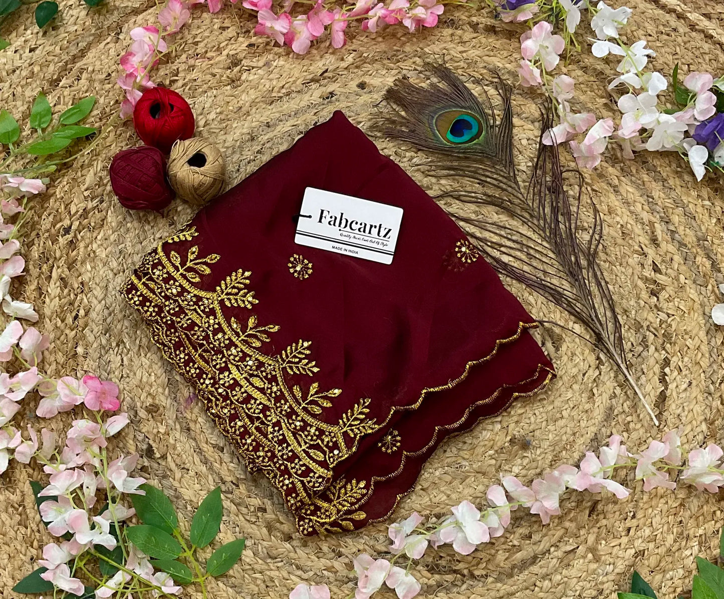 SaraswatiDup Beautiful Embroidery & Beads work Rangoli Dupatta for women | Only Dupatta