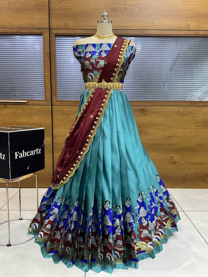(Putrika) South Indian Festival Traditional Half Saree with Embroidered Blouse & Dupatta
