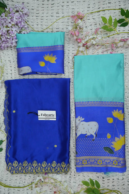 (KaamRango) South Indian Festival Traditional Half Saree with Embroidered Blouse & Dupatta