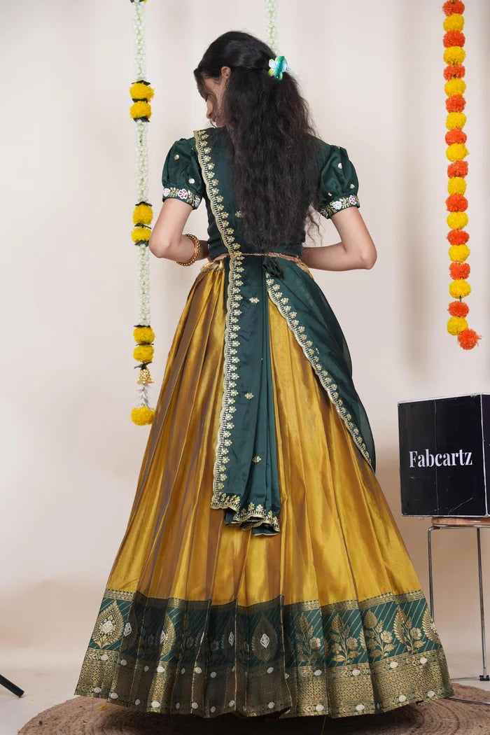 Ravleena   Women's Woven Design zari work Half Saree with Embroidered Blouse and Dupatta