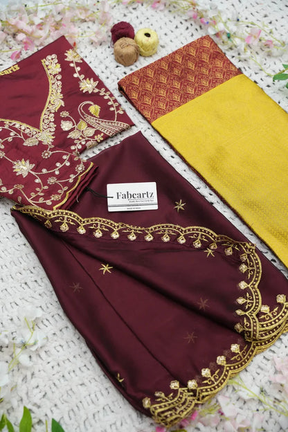 Munjya Women's Woven Design zari work Half Saree with Embroidered Blouse and Dupatta