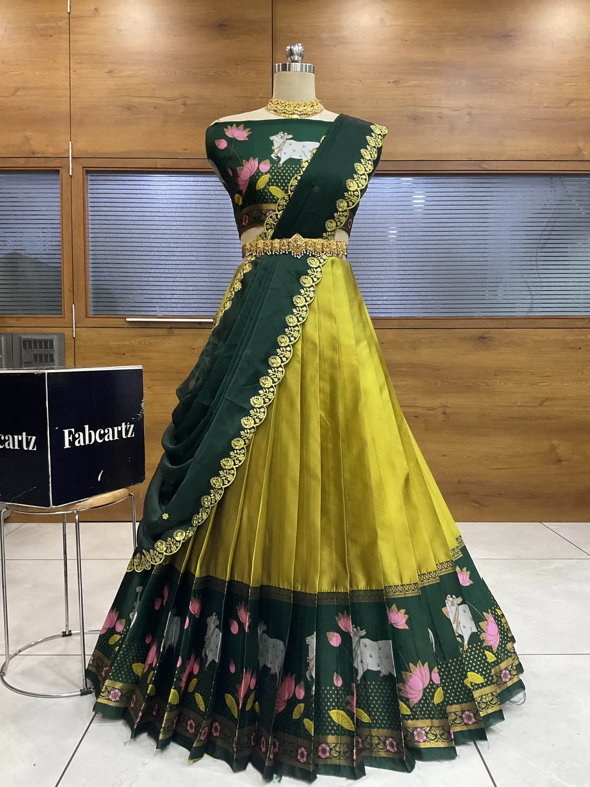(KaamRango) South Indian Festival Traditional Half Saree with Embroidered Blouse & Dupatta