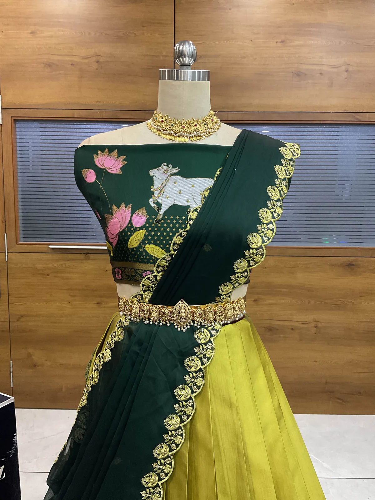 (KaamRango) South Indian Festival Traditional Half Saree with Embroidered Blouse & Dupatta