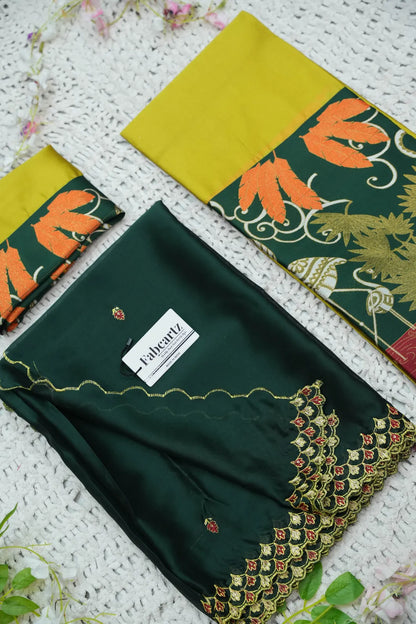 (HansRango) South Indian Festival Traditional Half Saree with Embroidered Blouse & Dupatta